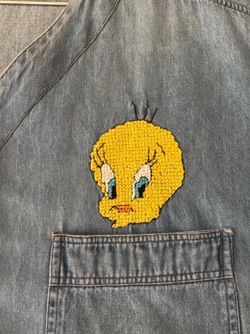 Vintage Looney Tunes Tweety Bird  Denim Shirt V-Neck Plus Preferred 3X/22W